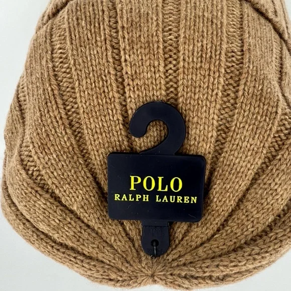 POLO RALPH LAUREN, LIGHT BROWN BEANIE, ONE SIZE FITS, 50% WOOL 50% NYLON, UNISEX - Picture 7 of 17